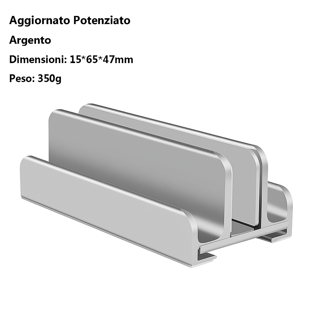 Supporto verticale in alluminio per computer portatile e tablet