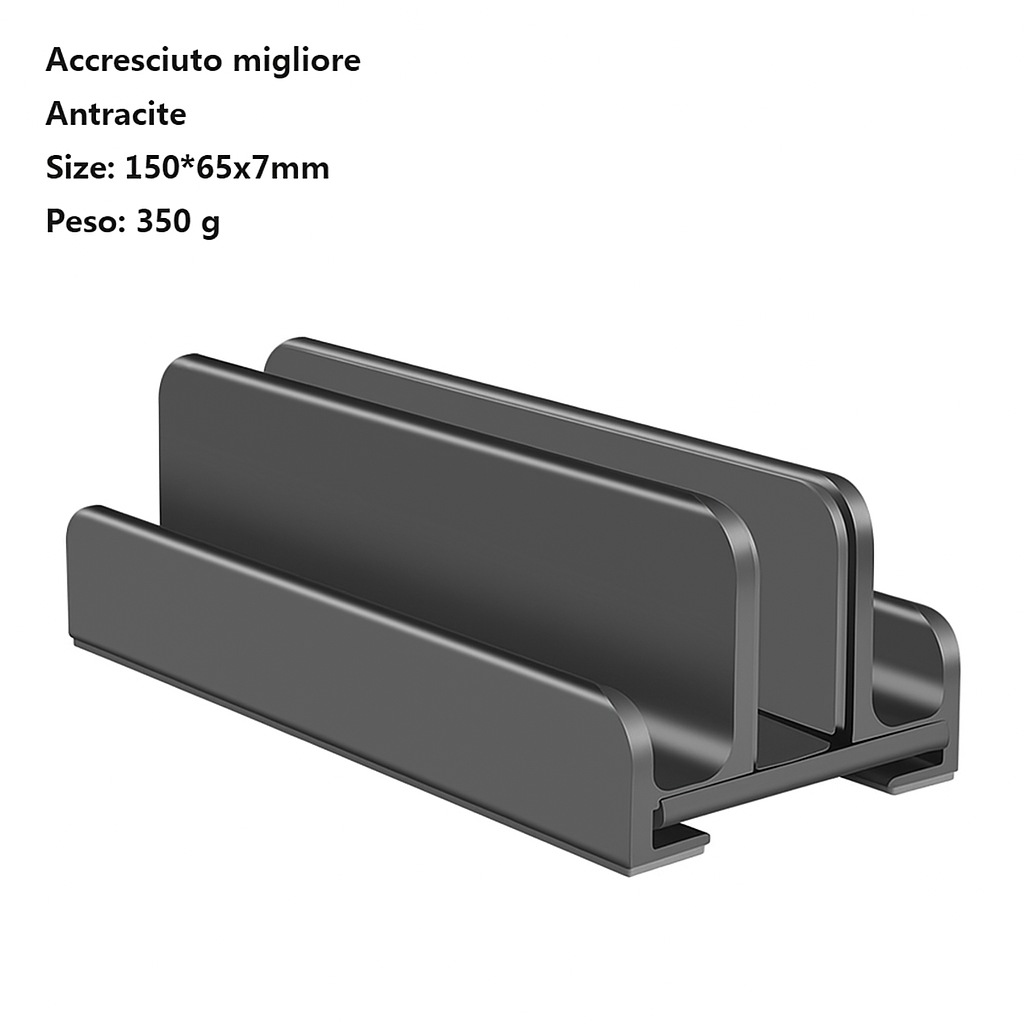 Supporto verticale in alluminio per computer portatile e tablet